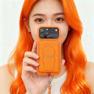 Stand Leather Phone Wallet Case with a Card Slot Detachable Lanyard Crossbody Strap