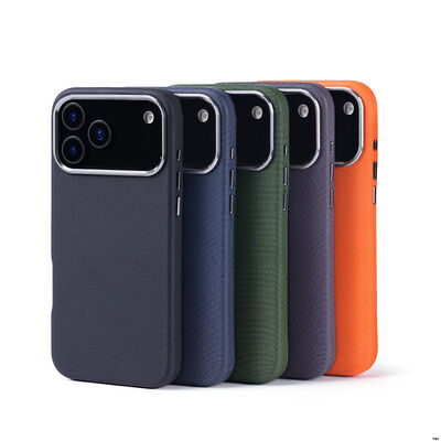 Étui téléphonique en cuir tissé avec compatibilité MagSafe, protection contre les caméras à bord élevé et structure TPU + PC