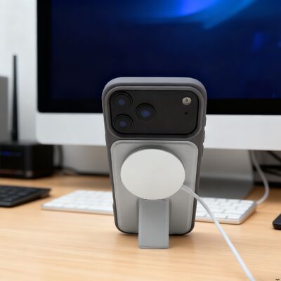 Camera Protection Magnetic Stand Leather Phone Case with Wireless Charging